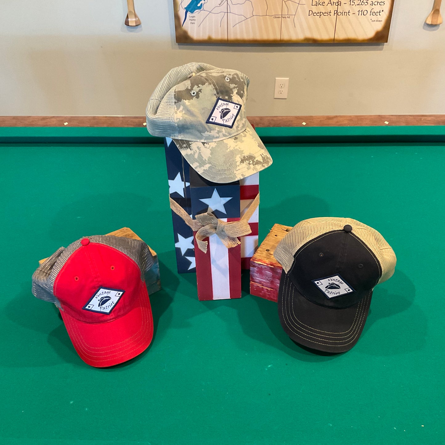 Unstructured Trucker Hat with Original Vintage Patriot Logo on Embroidered Diamond Patch