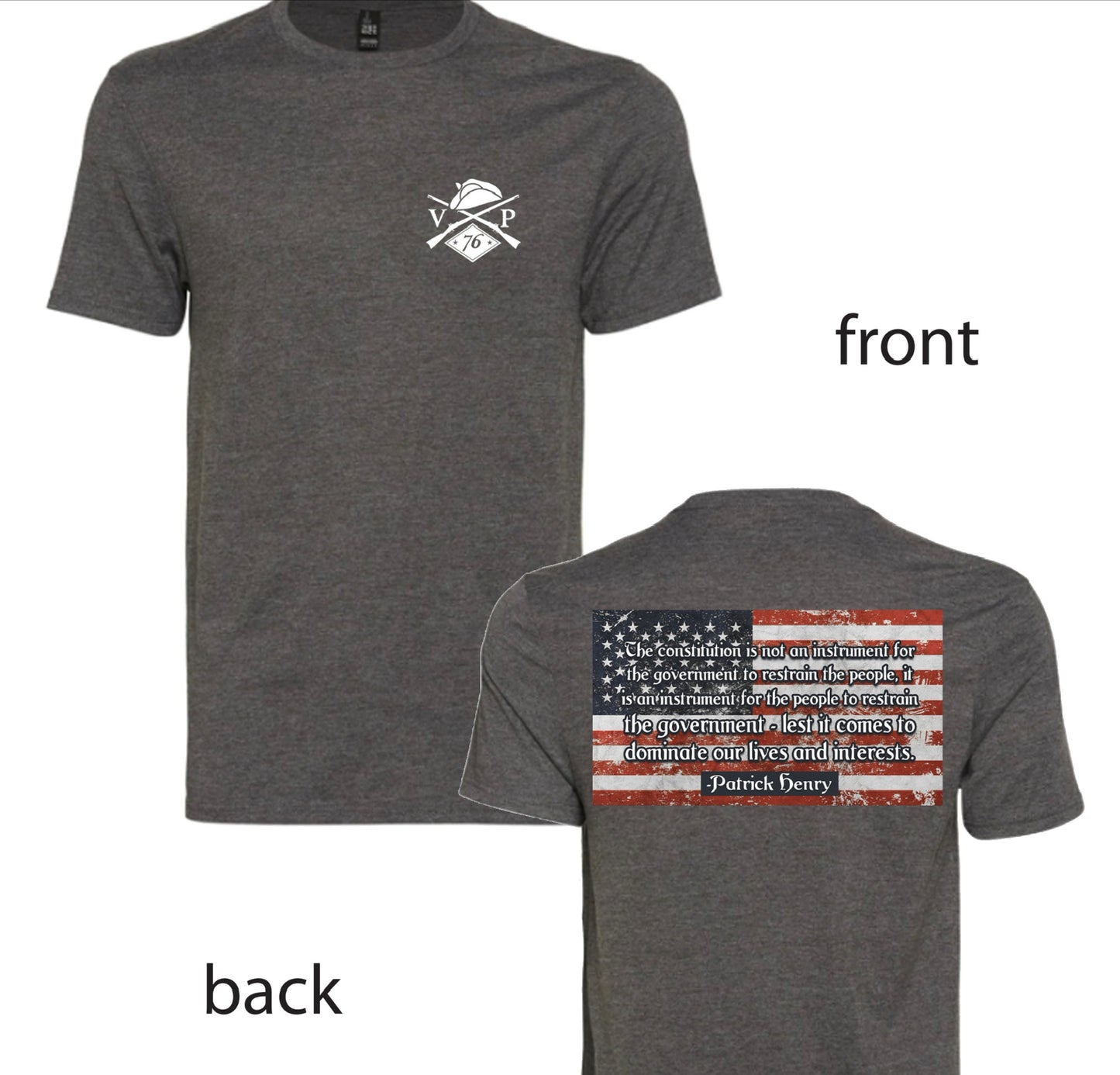 Charcoal Patrick Henry Constitution Vintage Patriot Short Sleeve T-shirt