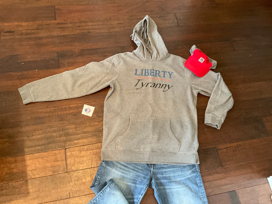 Grey Liberty Over Tyranny Vintage Patriot Hooded Sweatshirt